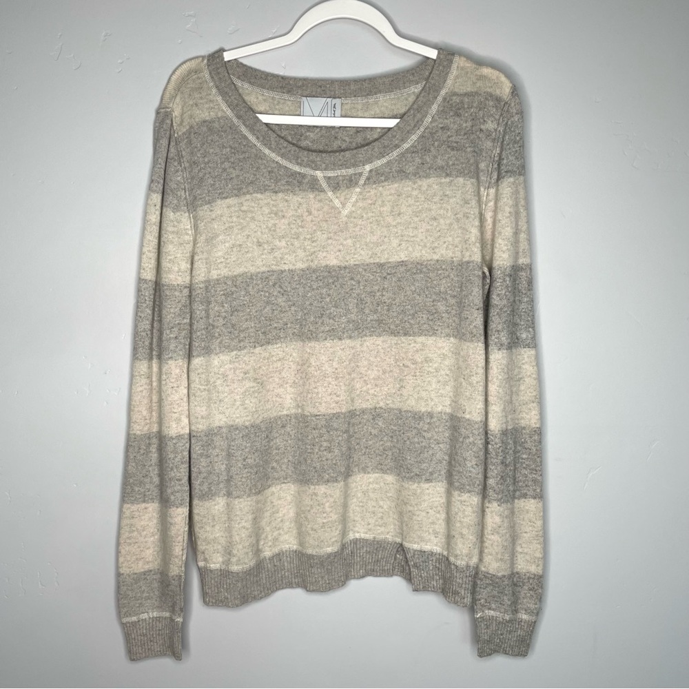 Michael Stars Wool Cashmere Striped Pullover Sweater Gray Beige Crew Neck Size 2